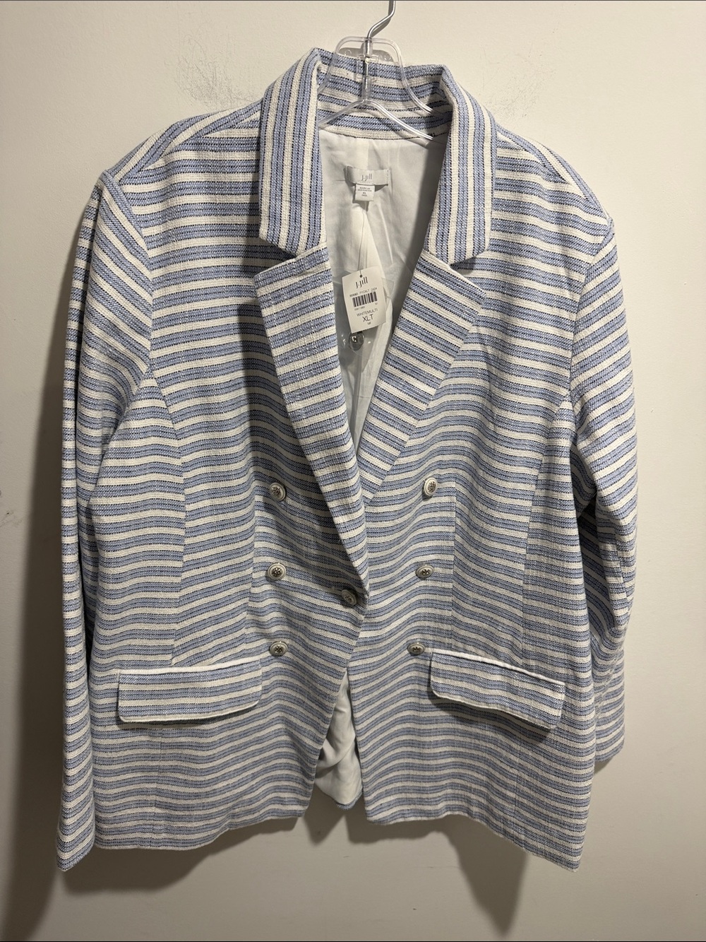J. Jill Light Blue and White Striped Double-Breasted Blazer Size XL Tall